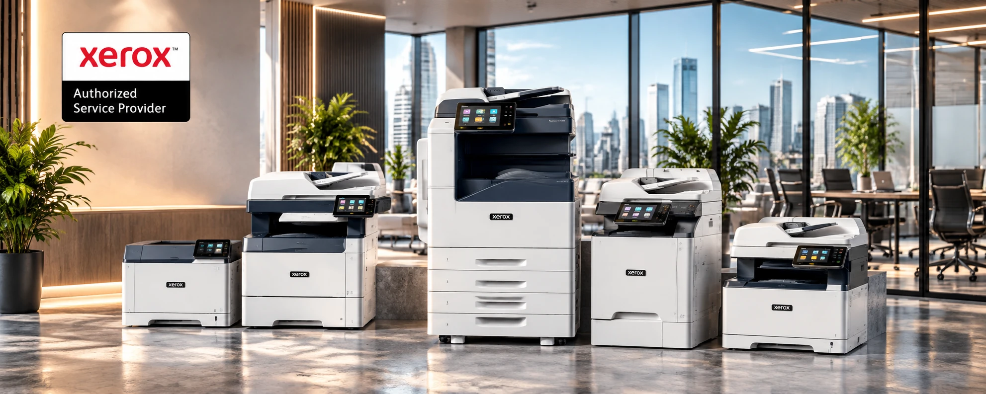 Xerox Authorized Service Provider: a line-up of Xerox printers and multifunction devices