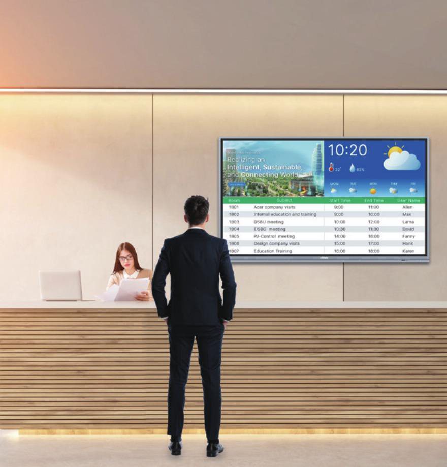 Digital signage displaying content in a lobby