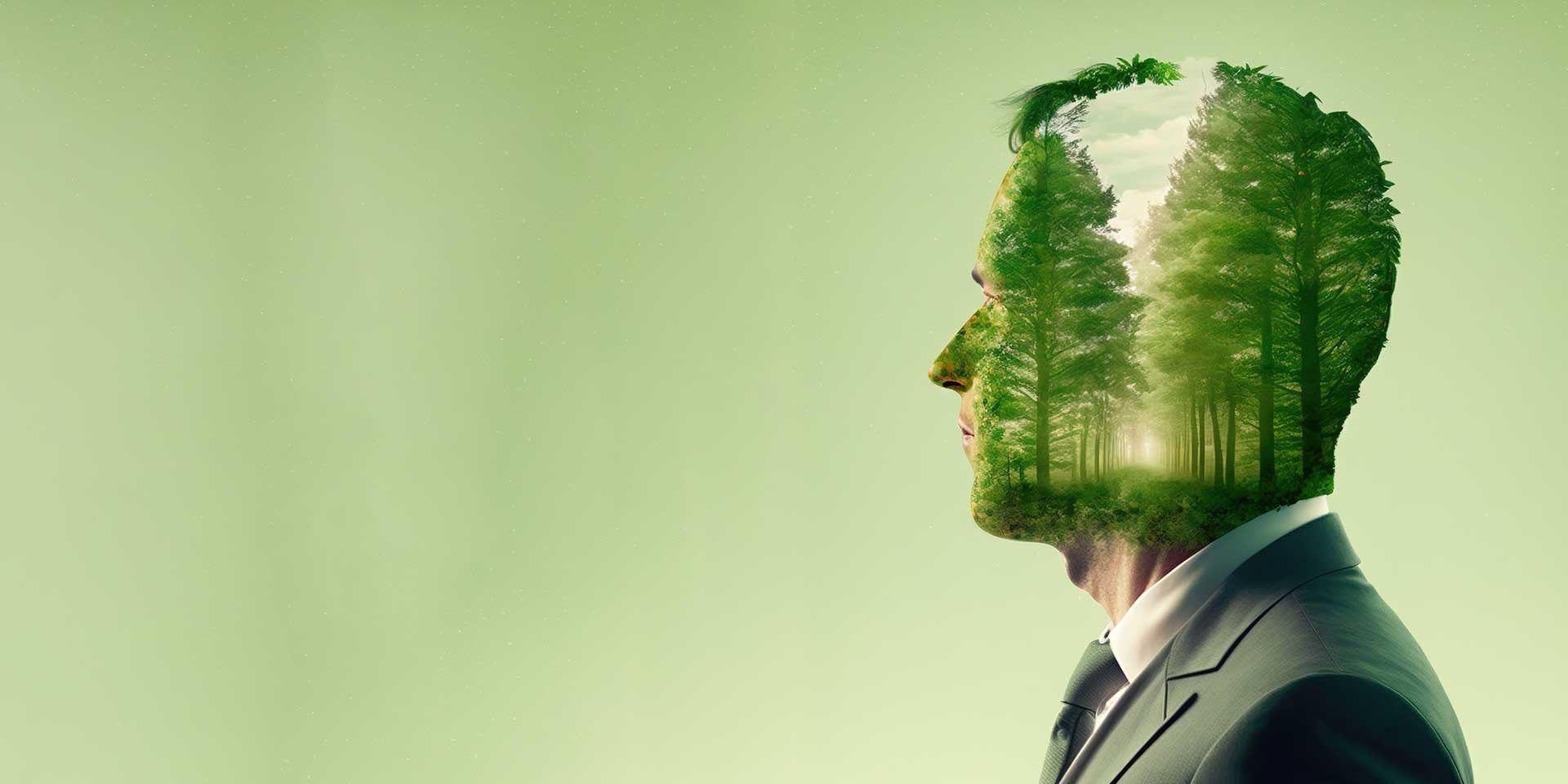 Silhouette filled with forest, representing sustainability